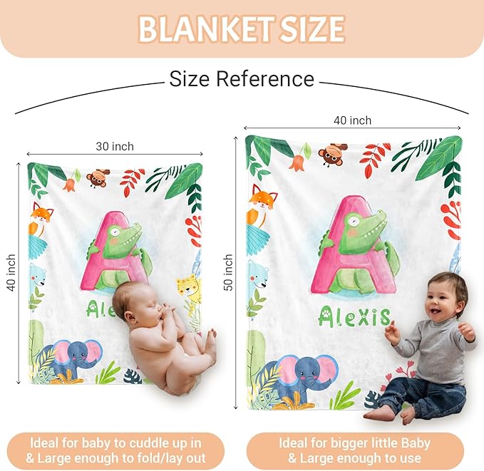 Personalized Baby Blankets for Girls & Boys - Super Soft Easter Blanket with Thick Double-Layer Dotted Backing, Personalized Baby Gifts for Baby Shower from Grandma (Green, Customize Now)