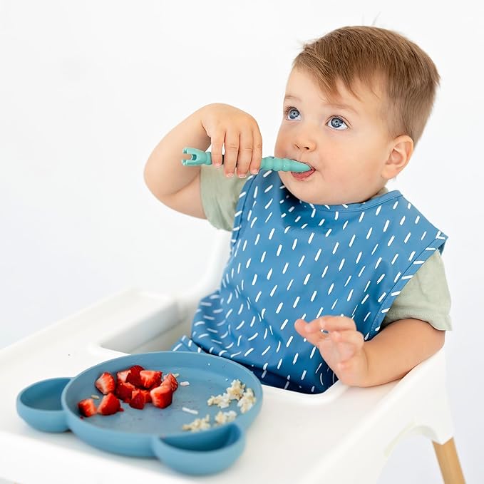 Ryan & Rose Ultimate Baby Utensil Set of 3 Silicone Baby Spoons Silicone feeding set for baby led weaning, self feeding 6 months, toddler utensils (Seaglass)