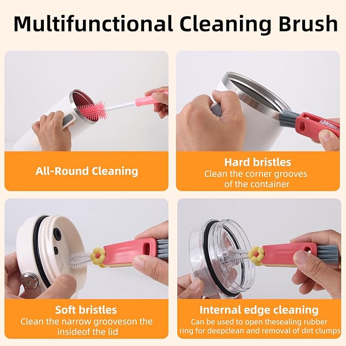 3 Pack Cleaner Brush Kit for Stanley, Bottle Cleaner Brush Set with Straw Brush Cleaner and Cup Lid Cleaning Brush for Stanley Cup, Tumbler Cups, Drinking Glass (Pink)
