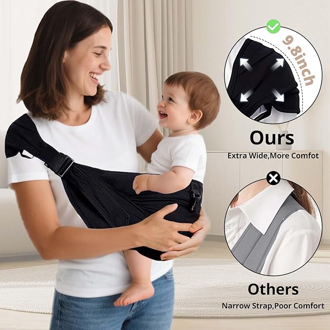 Baby Sling Carrier,Baby Carrier Newborn to Toddler Carrier Essentials Safety Non-Slip Baby Half Wrapped Sling Hip Holderr Carrying 8-35lbs(Black)