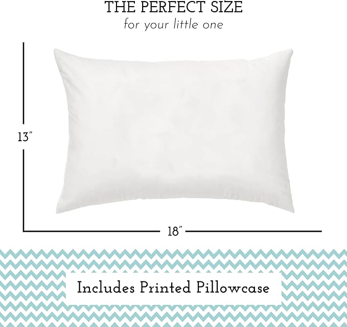 Little Sleepy Head Toddler Pillow with Pillowcase 13x18 - Kids Pillow for Sleeping - Better Neck Support Ergonomic Pillow and Toddler Pillowcase - Best Pillows for Kids (Chevron Teal)