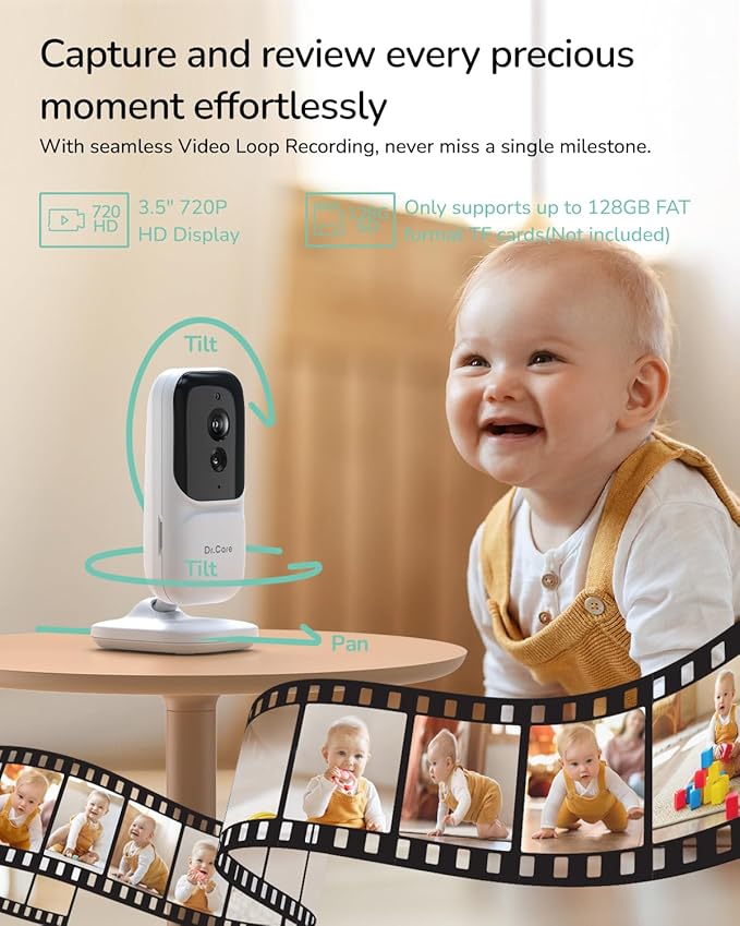 Dr.Care NeoView Video Baby Monitor with 2 Cameras, 2.8” Screen, 2-Way Audio, Video Loop Recording, Night Vision, Real-Time/VOX Monitoring, Temperature Sensor, Lullabies, Belt Clip Design