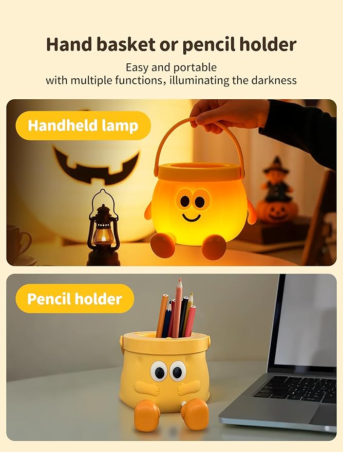 Pumpkin Night Light for Kids, Rechargeable Bedside Lamp, Portable Handheld Night Lamps, Pumpkin Lantern Lamp for Office, Room Decor, Cute Sleep Nightlight, Funny Gifts for Baby Teen Adult