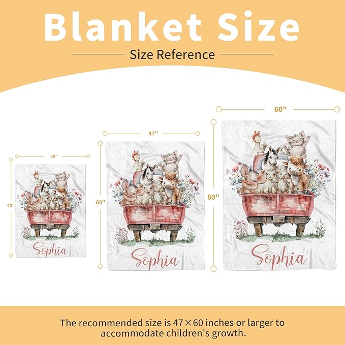 Custom Baby Blanket with Name – Cozy Double Layer Dotted Backing Newborn Receiving Swaddle Blankets, Farm Animals Personalized Gifts for Toddler Infant Boys Girls, Nursery Baby Stuff(30"x40")