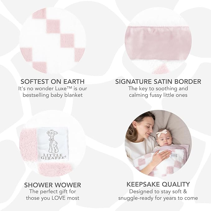 Little Giraffe Luxe Baby Blanket – 29x35” Satin Trim, Stairway Dusty Pink | Ultra-Soft, Hypoallergenic Stroller & Nursery Blanket | Perfect for Newborns & Toddlers