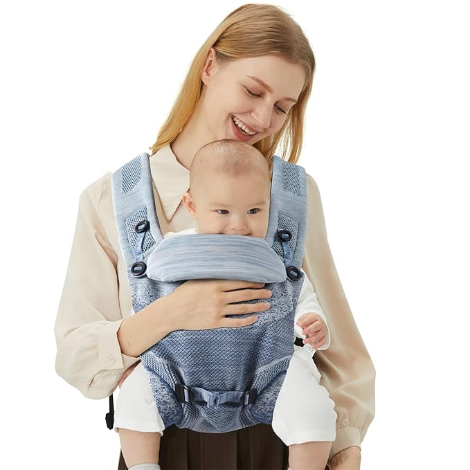 Ergonomic 4-in-1 Baby Carrier Newborn to Toddler - with Lumbar Support - for Children 8-33 Pounds - 360 Degree Baby Wearing - Inward & Outward Facing - Blue