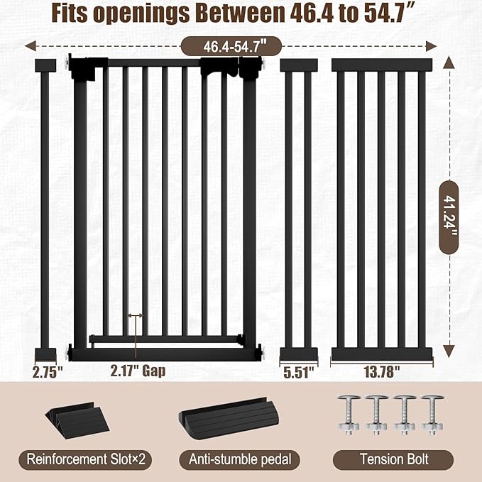 41" Extra Tall Baby Gate for Big Dog No Jumping Over, 46-54.7" Wide Pet Safety Gate Indoor for Doorways No Drilling,Auto Close Child Puppy Gates for Stairways Pressure Mounted (Black)