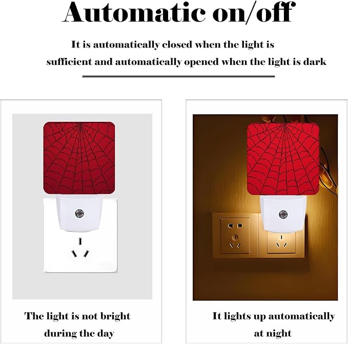 Red Spider Web Night Light,Plug Into Wall Decor for Stairway,Hallway,Kitchen,Dusk to Dawn Sensor Nightlights for Boys/Girls/Women/Men Room Gifts
