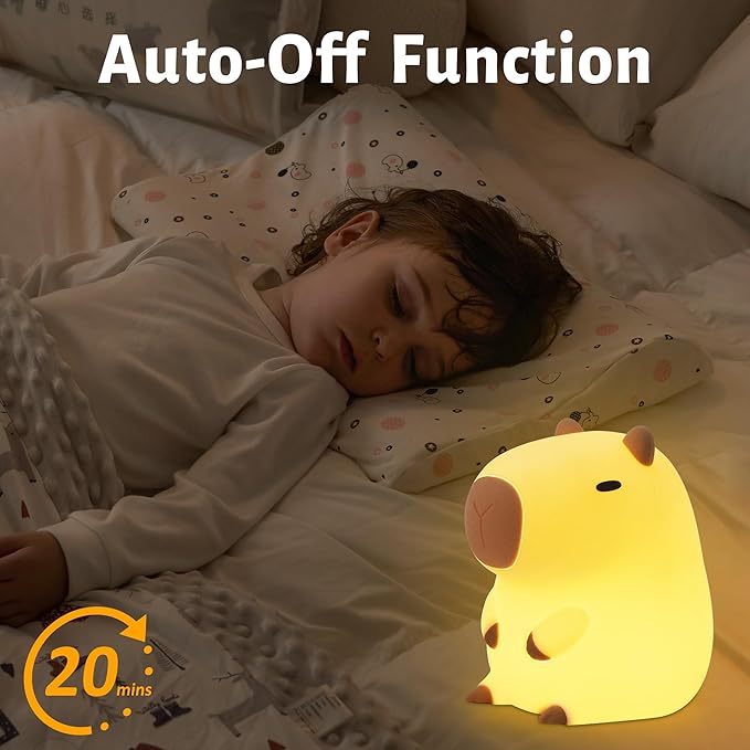 Attivolife Capybara Night Light for Kids, Animal Silicone Night Lamp USB Rechargeable, Touch Control with Dimmable & Timer, Cute Home Bedside Decor Portable, Kawaii Birthday Xmas Gift for Girl Boy