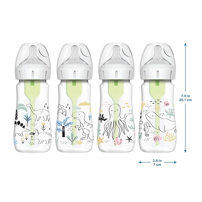 Dr. Brown’s Natural Flow® Anti-Colic Options+™ Wide-Neck Baby Bottle Designer Edition Bottles, Ocean Decos, 9 oz/270 mL, Level 1 Nipple, 2-Pack, 0m+
