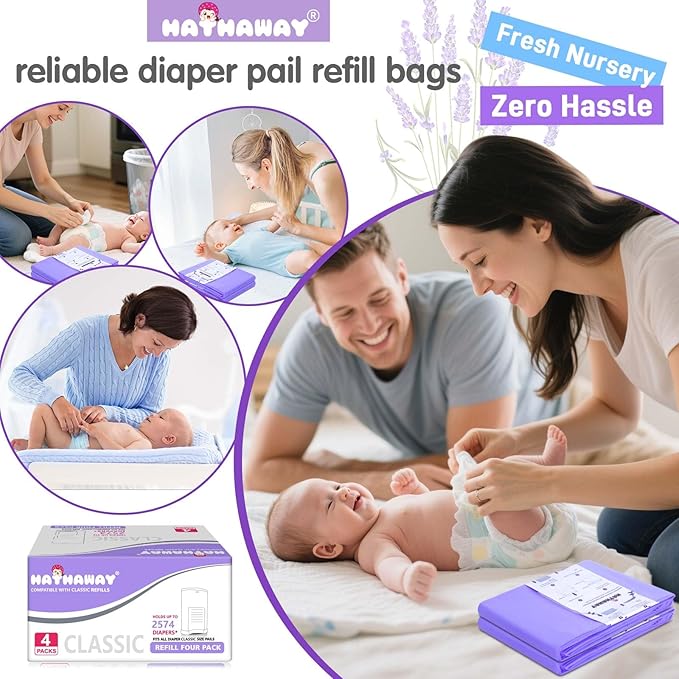 Refills Compatible with Dekor Classic, 30% Extra Length Diaper Pail Refills 4 Pack Diaper Pail Liners Lavender Scent