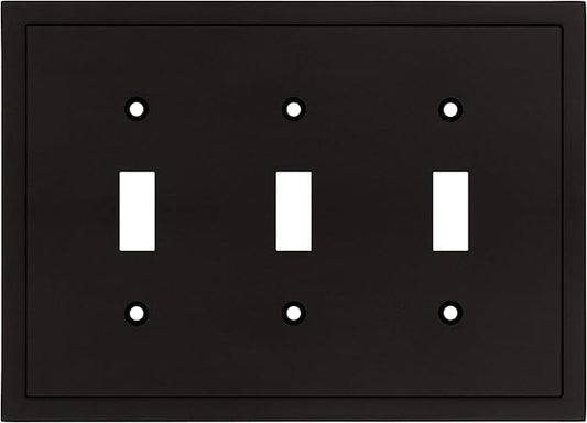 Modern Edge Decorative Wall Plate Switch Plate Outlet Cover, Durable Solid Zinc Alloy (Triple Toggle, Matte Black)