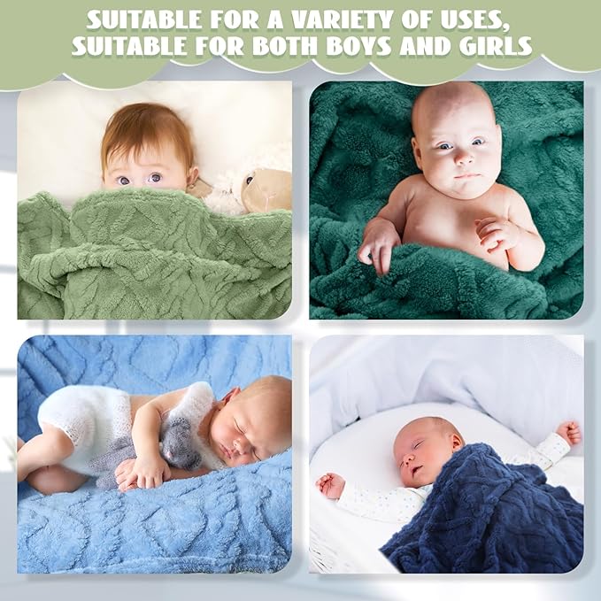 VitalCozy 4 Pcs Fluffy Baby Blanket Fleece 30" x 40" 3D for Boys Nursery Little Girl Infant or Newborn Receiving Swaddling Blankets(Blue,Green)