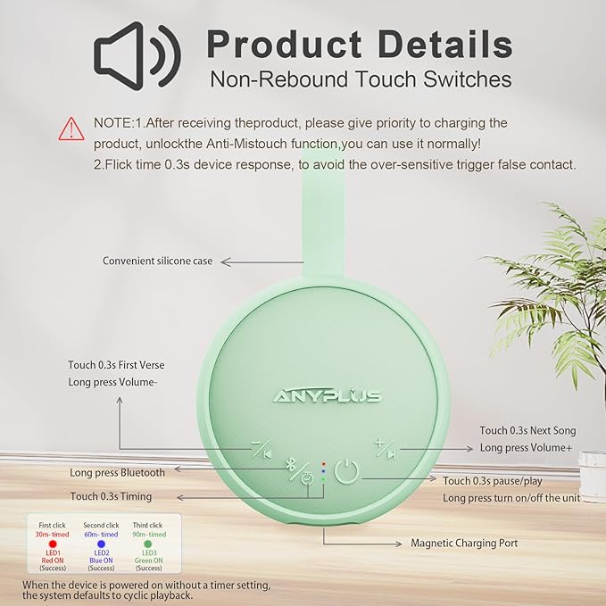 White Noise Sound Machine, Portable Sound Machine for Sleeping Adults & Baby, with Bluetooth 5.1/24 Soothing Sounds/Battery Powered/3 Timer Memory Function for Office/Bedroom/Travel（Green）