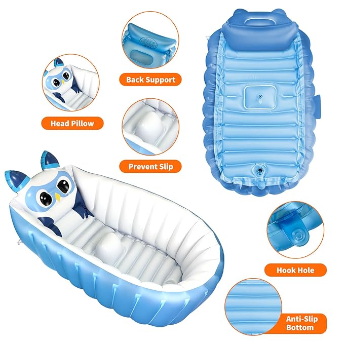 Boczif Inflatable Baby Bathtub, Toddler Bath Tub Non-Slip Baby Pool for Sitting, Foldable Infant Shower Basin Mini Air Swimming Pool, Kids Must Have Travel Bath, Portable Bathtub(Blue)