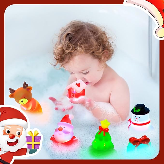 Christmas Bath Toys for Toddlers 1-3: 6 Packs Light-Up Floating Baby Toddler Kids Bath Toys Set for Boys & Girls Christmas Birthday Xmas Gifts - Bathtub Bath Toy for Children Preschool