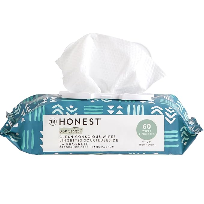 The Honest Company Clean Conscious Multi-Use Wipes Hypoallergenic and Unscented for Sensitive Baby Skin Over 99% Water Compostable Plant Based Baby Wipes Balance Blues 60 Count