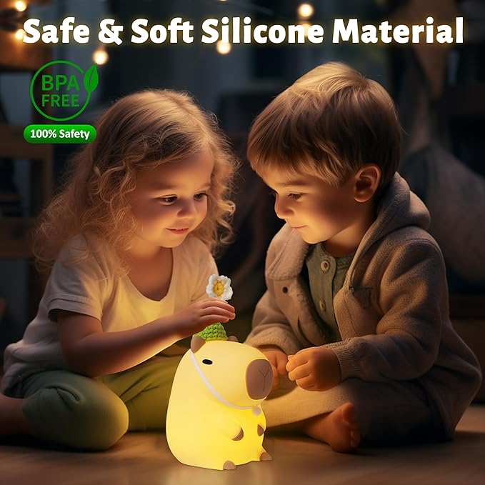 Attivolife Capybara Night Light for Kids, Cute Animal Soft Silicone LED Lamp with Dimmable and Timer, Portable Rechargeable Bedroom Bedside Table Decor, Birthday Christmas Gifts for Children Baby