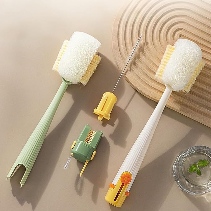 5 in 1 Bottle Cleaning Brush Set, 5‑in‑1 Multifunctional Bottle Cleaning Brush Set, Straw, Lid, Gap & Cup Brushes for Travel and Home Use (Yellow)