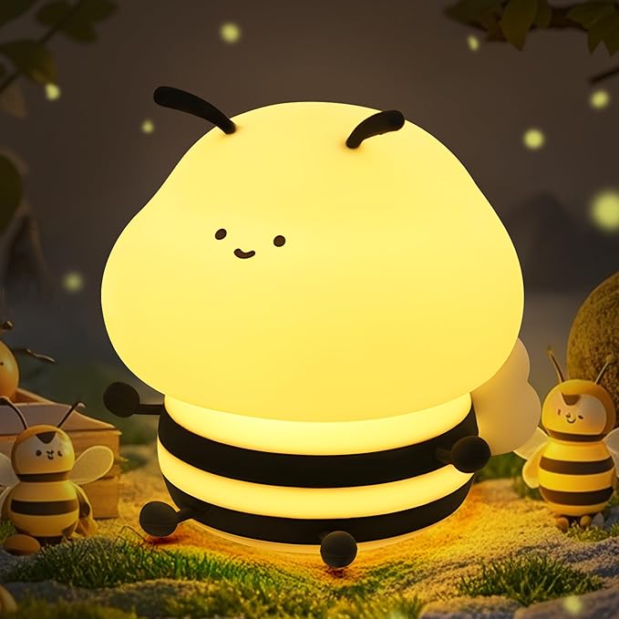 Bee Gifts, Cute Bee Night Light, Animal Silicone Nursery Lamp with Dimming and Timing Function, 9 Lighting Effects, Cute Room Decor Lights