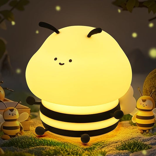 Bee Gifts, Cute Bee Night Light, Animal Silicone Nursery Lamp with Dimming and Timing Function, 9 Lighting Effects, Cute Room Decor Lights
