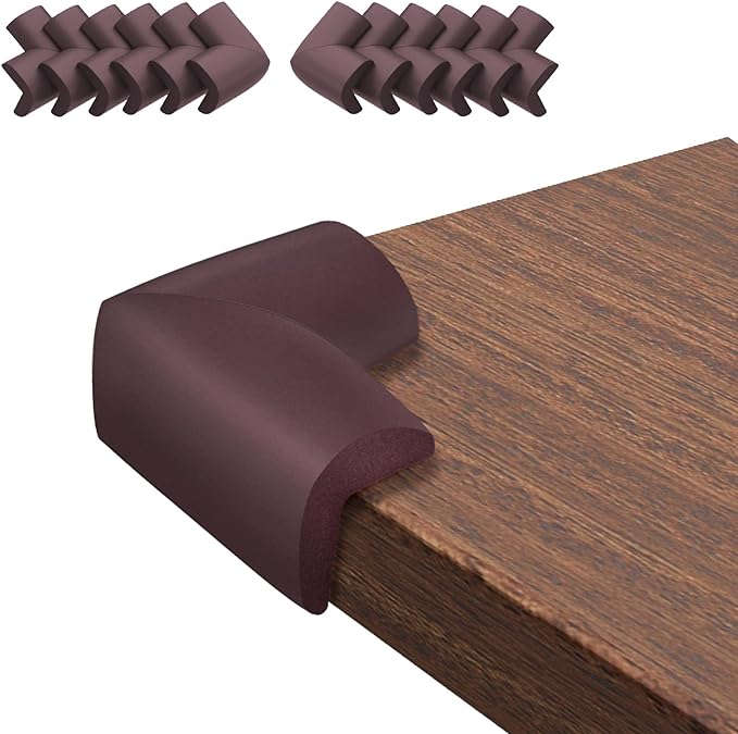 12 Pack Soft Corner Protector Baby Proofing Edge and Corner Guards, Table Corner Protectors for Furniture, Safety Pre-Taped Rubber Corner Covers for Fireplace, Stair, Cabinet (Brown)