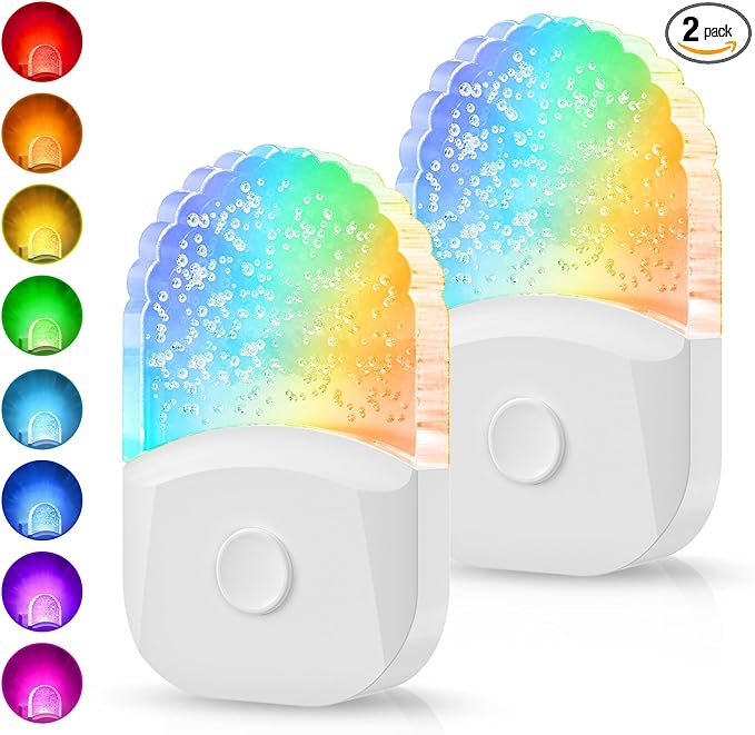 Night Lights Plug Into Wall [2 Pack], Color Changing Night Light for Kids, 8-Color RGB LED Nightlight with Dusk to Dawn Sensor for Bathroom Decor, Children Room, Gift