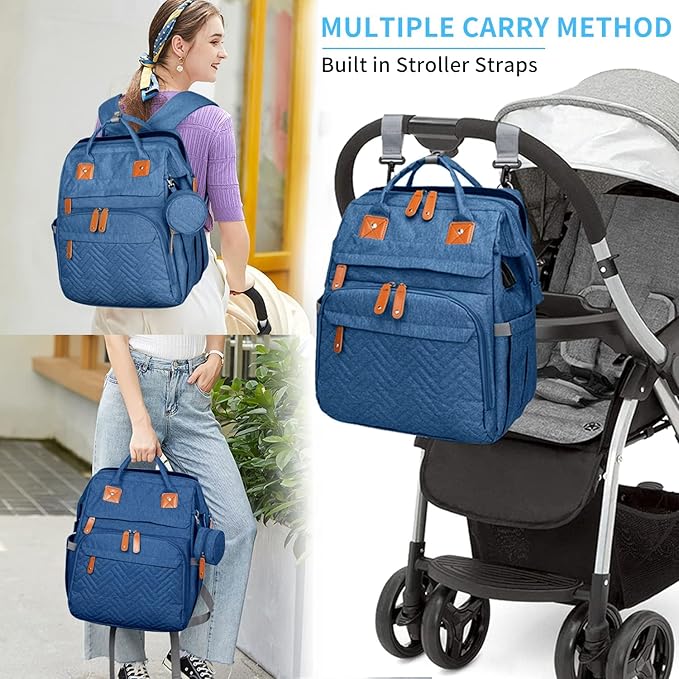 KABAQOO Diaper Bag Backpack with Detachable Changing Station, Large Capacity Baby Diaper Bags for Boys & Girls, Baby Registry Search Stuff & Shower Gifts, Newborn Essentials Must Haves, Blue