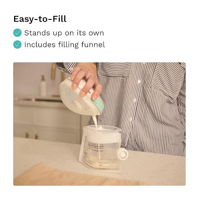 Baby Brezza Reusable Breastmilk Storage Bags, 10 Pack, Includes Filling Funnel