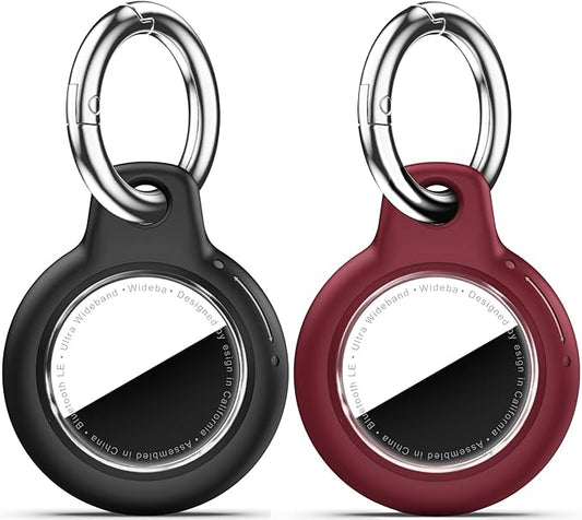 Upgrade Waterproof 2 Pack Airtags Holder with Apple Airtags Keychain, Hard PC Air Tag Case, Anti-Scratch & Shock Air tag Holder, Men's Women's Keyrings & Keychains-Black+Wine Red
