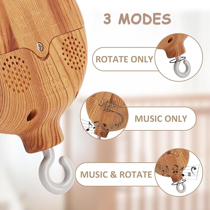 Baby Mobile Rotary Music Box Imitation Wood with Rotating Hook Crib Mobile Motor