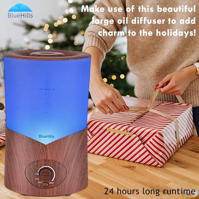 BlueHills Premium Large 1000 ML XL Essential Oil Diffuser Dark Wood Grain Aroma Humidifier 1 Liter Capacity for Big Room Home Long Run Kids Huge Coverage Area Quiet High Mist Output Large 1L A3