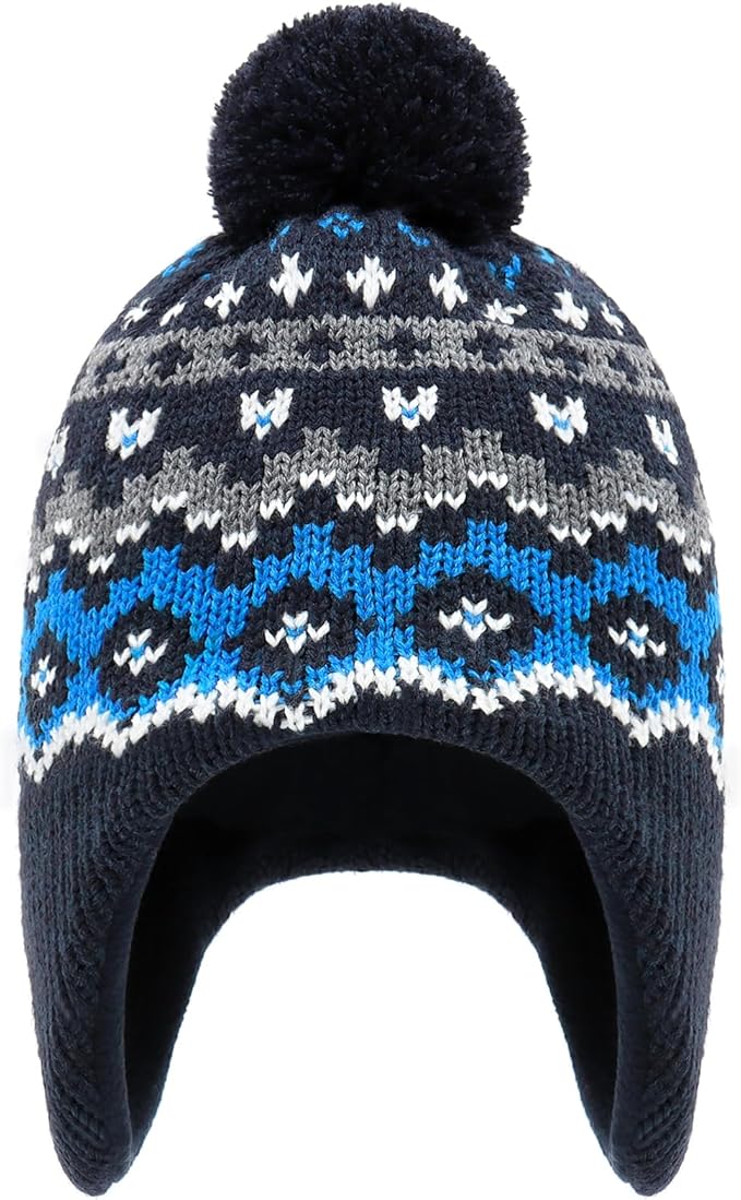 Duoyeree Kids Beanie Hat for Boys Girls Pom-pom Kint Hats Cozy Lining Winter Skull Cap