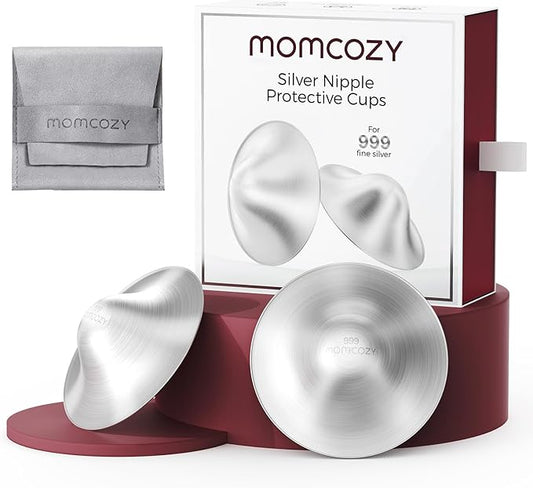 Momcozy 999 Silver Nursing Cups, Hole-Free Design, 999 Silver Nipple Shields, Breastfeeding Essentials, Silver Nipple Shields for Breastfeeding Newborns, Metal Nipple Shields,XXL Size