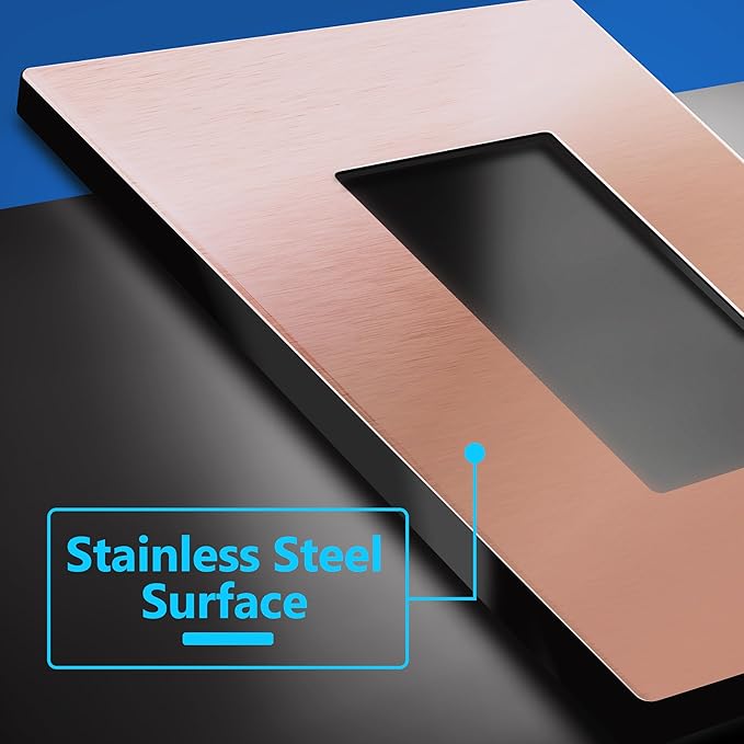 LIDER Screwless Metal-Surface Wall Plate, Decorator Switch Cover, Temperature and Impact Resistant, 201 Stainless Steel, Modern Decoration Upgrade, Mid-Size 1-Gang 4.88" x 3.11", Brushed Rose Gold