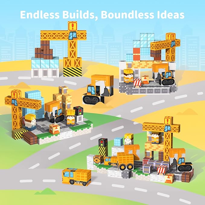 Magnetic Blocks Building Toys - 154PCS Magnet Building Blocks Set Construction Cubes STEM Sensory Stacking Kids Toys for Boys Girls