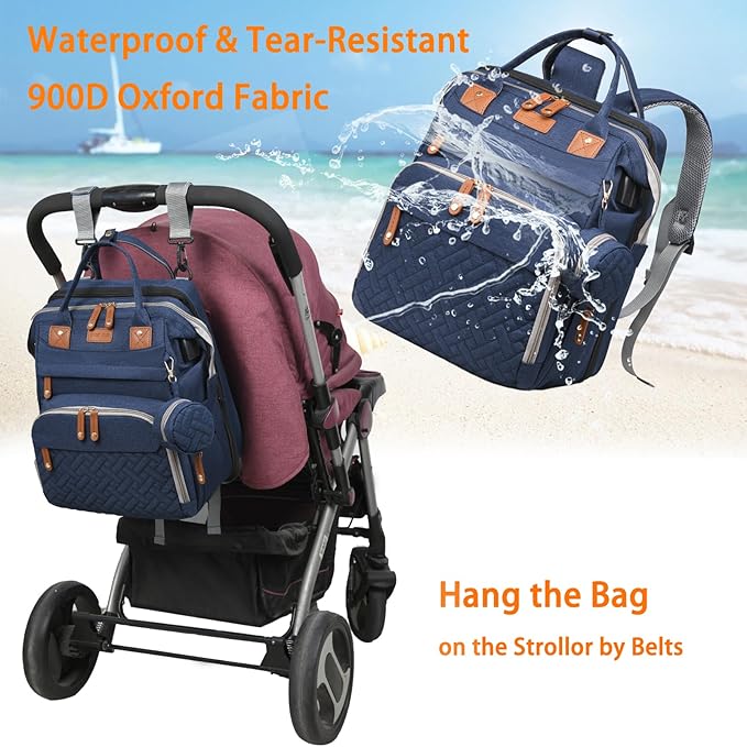 Baby Diaper Bags with Changing Station, Waterproof Diaper Bag Backpack for Moms Dads with USB Charging Port, Baby Shower Gifts, Large Capacity diaper backpack, Blue