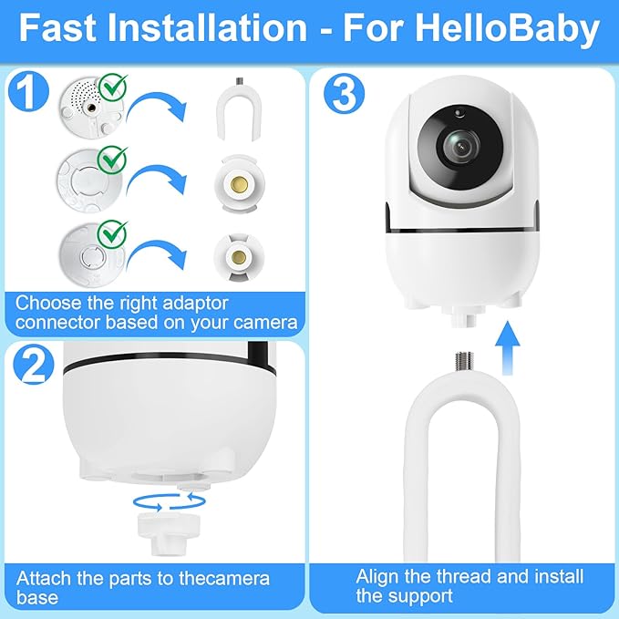 Flexible Baby Monitor Mount for HelloBaby HB6550/Pro/HB6560/HB6240/HB65/HB6351/HB6339/ HB66 Baby Camera Mount Adjustable Long Gooseneck Bracket, Baby Monitors Holder No Tools or Wall Damage (20 inch)