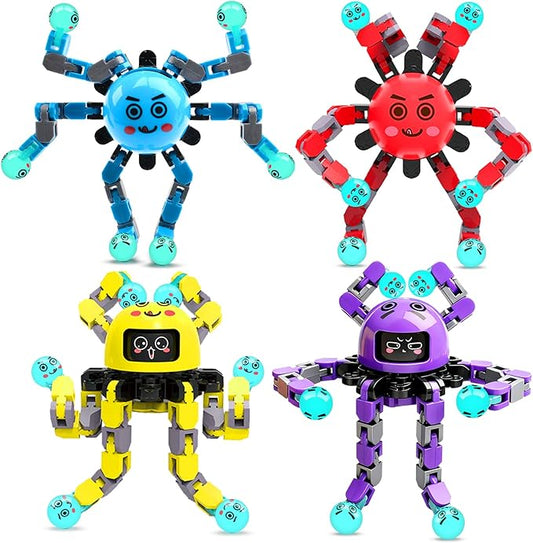 Transformable Fidget Spinner Toys for Kids and Adults,4 PCS Finger Sensory Toy for Boys Girls Autism ADHD Relief,Gifts for Chrismas Birthdays Party Favors for Teens Travel Stocking Stuffers