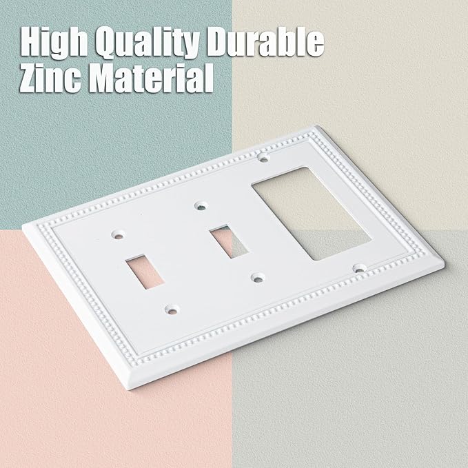 Henne Bery Sunken Pearls Heavy Duty Decorative Wall Plate Switch Plate Outlet Cover (Double Toggle/Single Decorator, White)