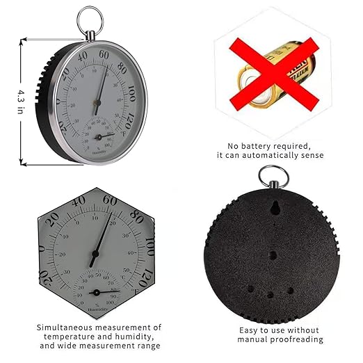 Indoor Outdoor Thermometer - Weather Dial Hygrometer Thermometer, No Battery Required Hanging Hygrometer for Wall, Table, Car, Greenhouse or Decorative, Round 4" in Diameter