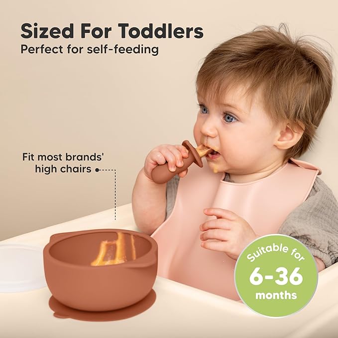 KeaBabies 2-Pack Baby Bowls with Suctions, Lids - Silicone Toddler Suction Bowls for Baby Boy, Girl, Kids, Food Grade Silicone, BPA-Free, Dishwasher Safe, Toddler Eating Essentials (Terracotta)
