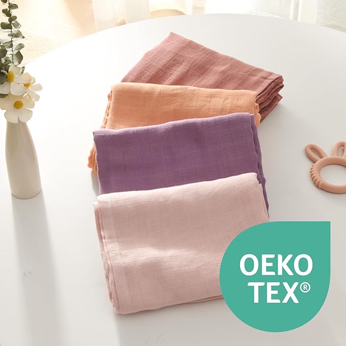 Momcozy Muslin Swaddle Blanket, 4 Pack Large 47 X 47 Inches Breathable Swaddling Receiving Blankets for Baby Boy & Girl, Soft and Skin-Friendly Unisex Baby Blankets