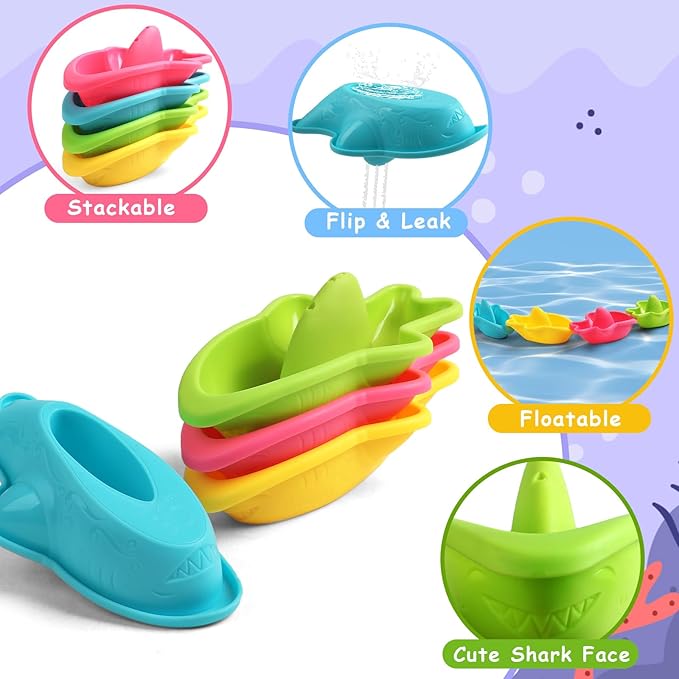 Fajiabao Baby Bath Toys for Kids Ages 1-3 Toddler Bath Toys Mold Free for 12+ Months Bathtub Beach Sand Pool Water Table Toys for 1 2 3 4 5 6 Years Old Boys Christmas Birthday Gifts (6 PCS)
