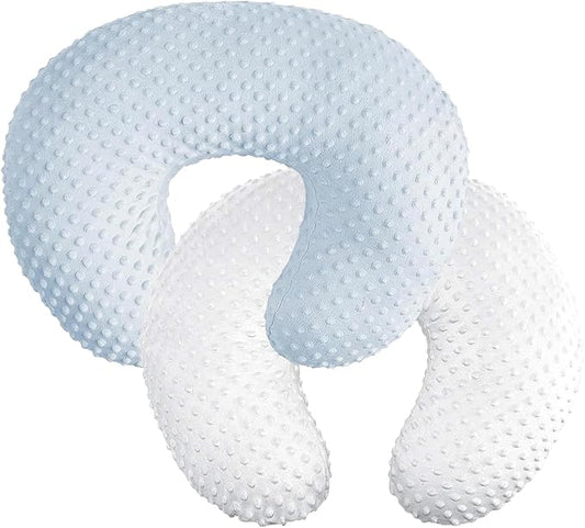 iEvolve Minky Nursing Pillow Cover Breast Feeding Pillow Cover Slipcover U Shape for Baby Boy Girl,Cover Only(Babyblue&White, Pack of 2)