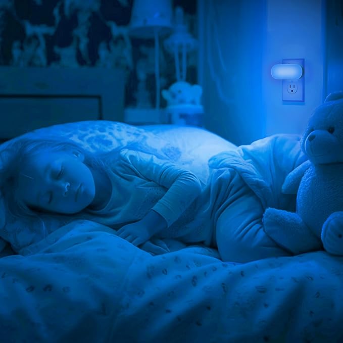 DORESshop Blue Night Light Plug into Wall With Light Sensor 4 Pack, 1W Led Dimmable night light for Bedroom, Kids Room, Bathroom, Gift
