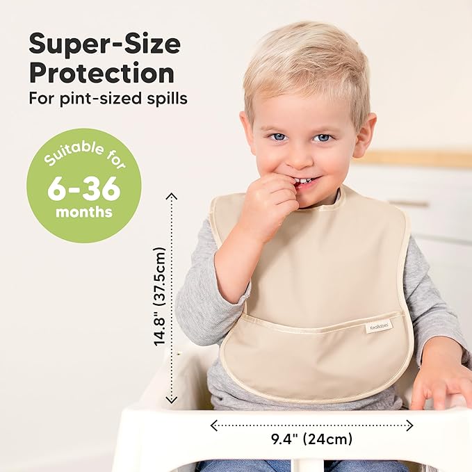 3-Pack Waterproof Baby Bibs for Eating - Lightweight Toddler Feeding Bibs with Large Food Catcher, Mess Proof, Food-Grade Baby Eating Essentials, Easy to Put On & Clean (Slate)