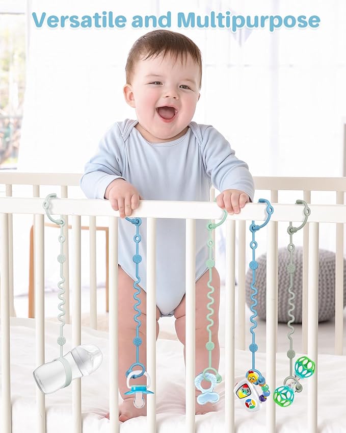 Toy Straps for Baby, Adjustable Toy Holder for Stroller Accessories, Silicone Tether Pacifier Clip, No Throw Travel Essential Leash for High Chair, Car Seat (boy-4 Pack)