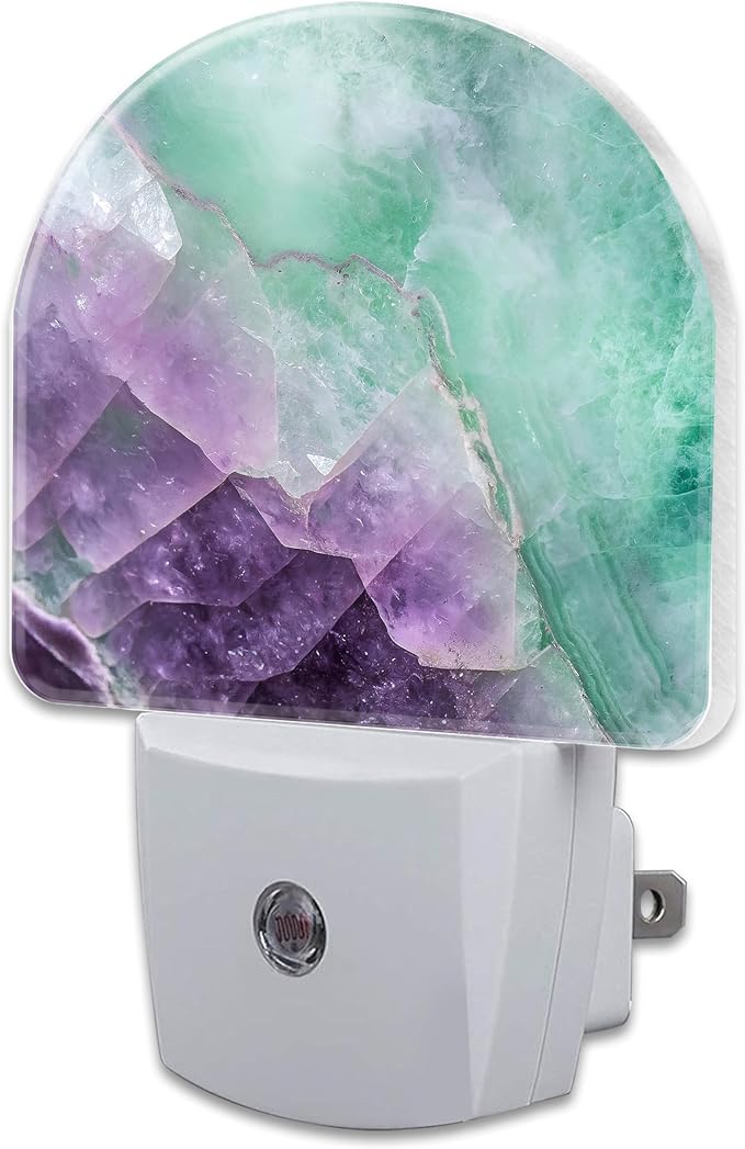 Purple Green Fluorite Marble Night Light, Luxury Rock Gemstone Dusk to Dawn Night Light Plug in,0.5w Energy Saving Sleep Friendly NightLight for Kids Boys Girls Home Decor