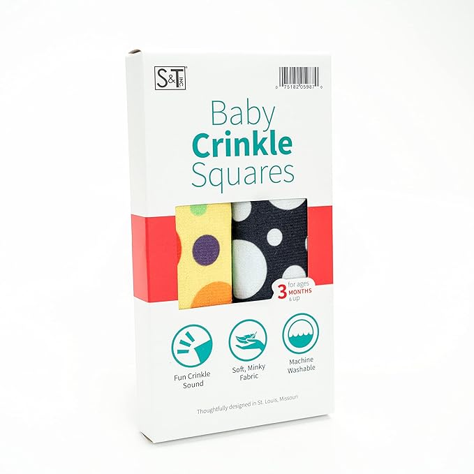 S&T INC. Crinkle Squares Baby Toys, 6 Inch x 6 Inch, Dots, 2 Pack
